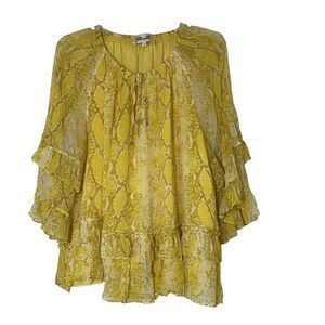 DIANVE VON FURSTENBERG DVF yellow python chiffon silk flowy blouse top XL